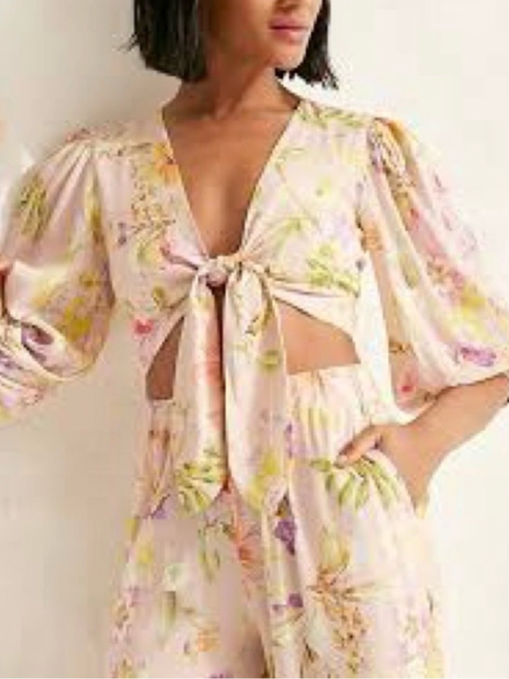 Express Pink Floral Tie-Front Jumpsuit